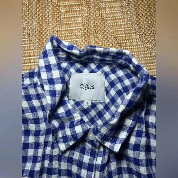 Rails Women's Val Blue Gingham Plaid Long Sleeve,Button Down, Tie Front, Size S - Picture 8 of 9